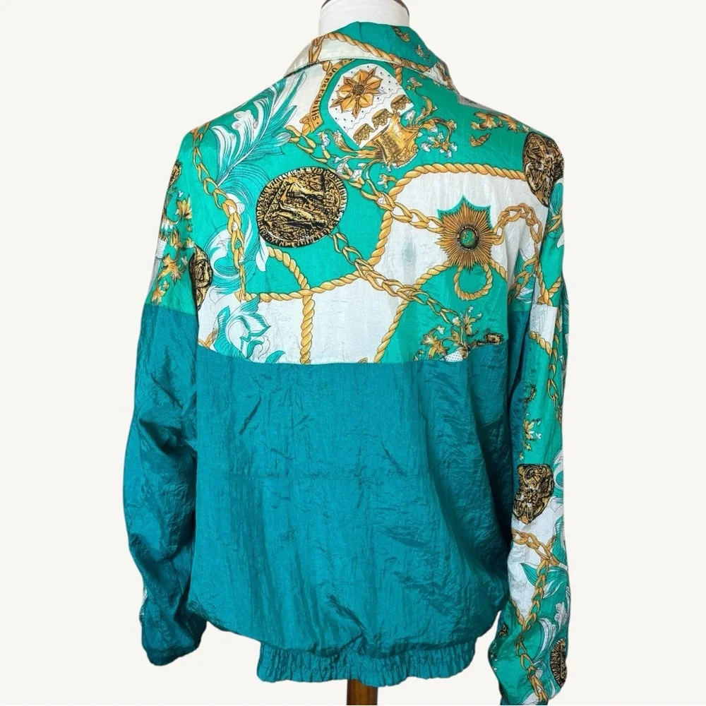 KUMA Vintage Teal Colorful Windbreaker Bomber Jacket 80s 90s style Size Large